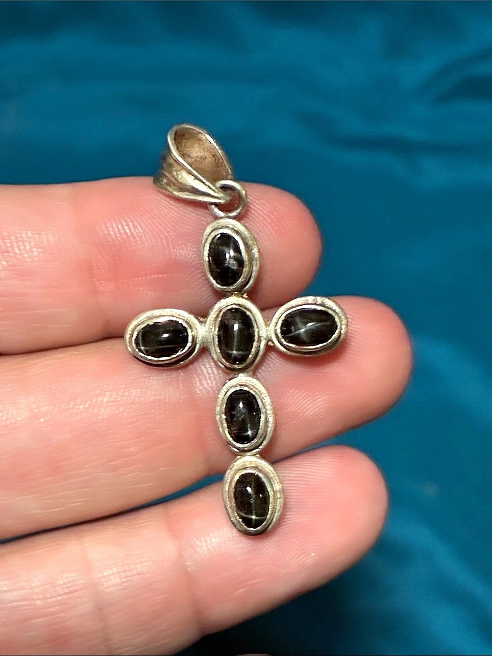 Black & Silver Stone Cross Pendant